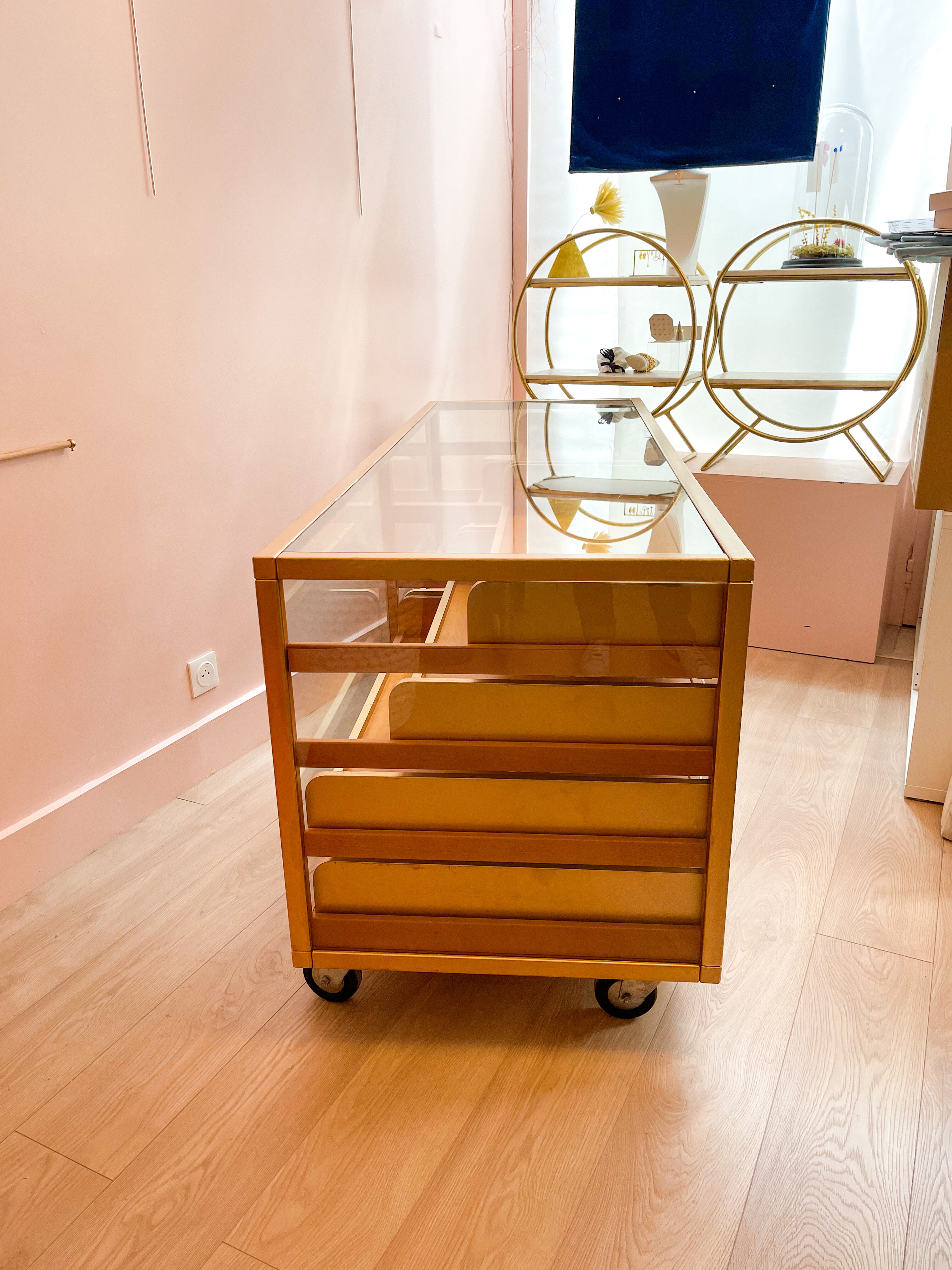 Beech and glass showcase 70s