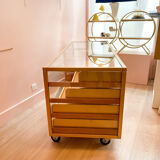 Beech and glass showcase 70s