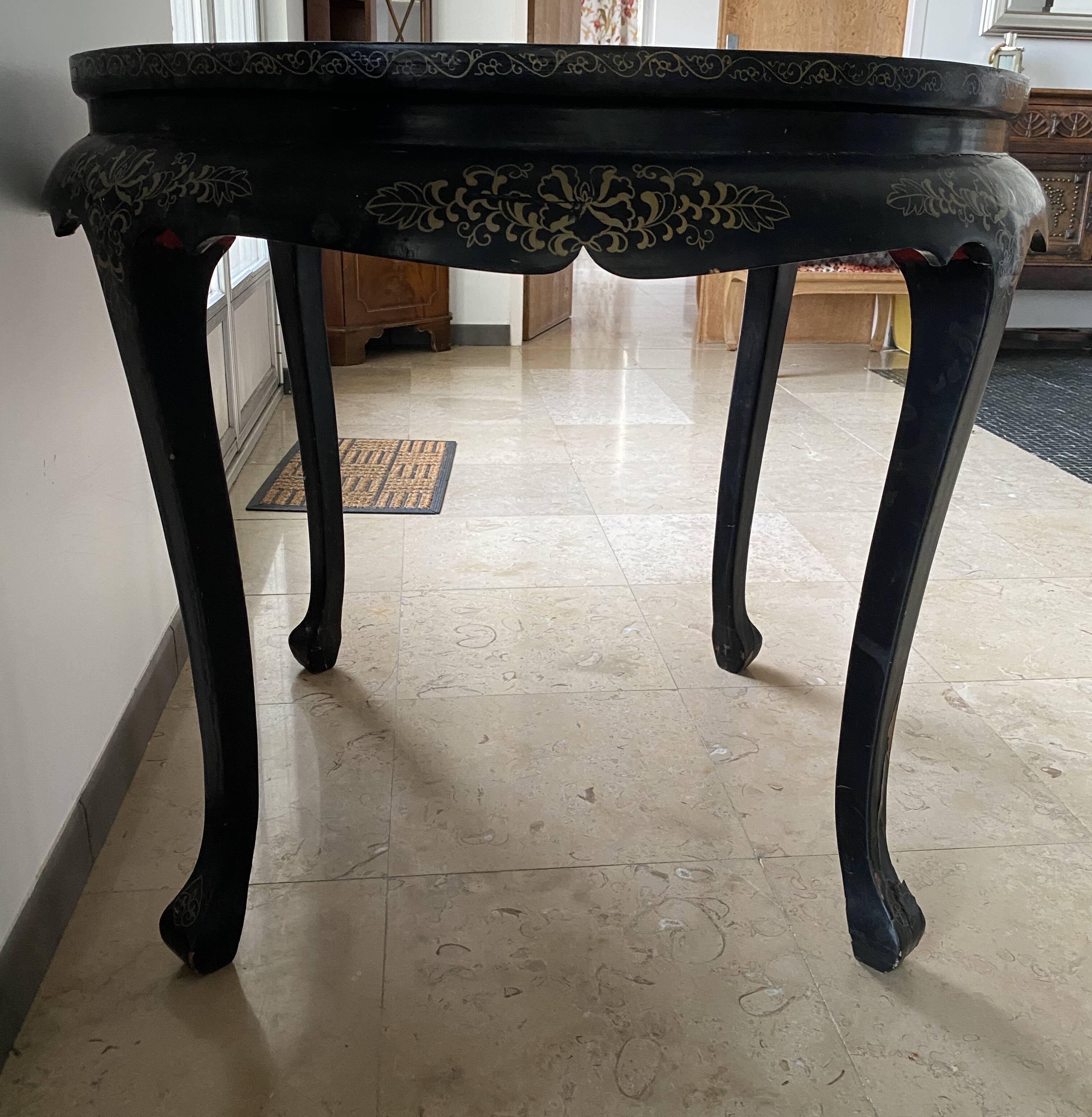 Chinese decorative table – black lacquer, jade and mother-of-pearl inlays