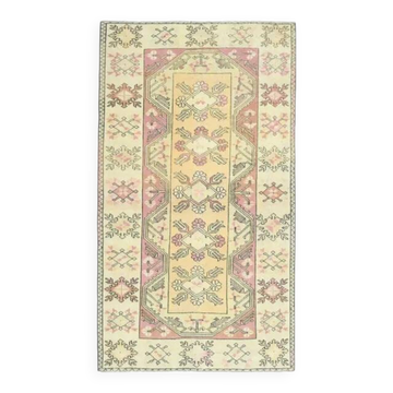 Tapis vintage turc Oushak fait à la main en laine et coton jaune 119X210