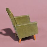 Vintage children's armchair in green skai
