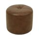 Pouf rond vintage en bois et cuir skaï marron patchwork années 60