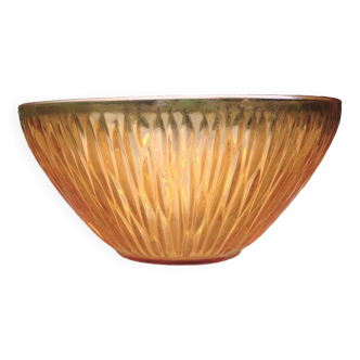 Large Vereco amber glass salad bowl with ribbed decor - vintage 70s