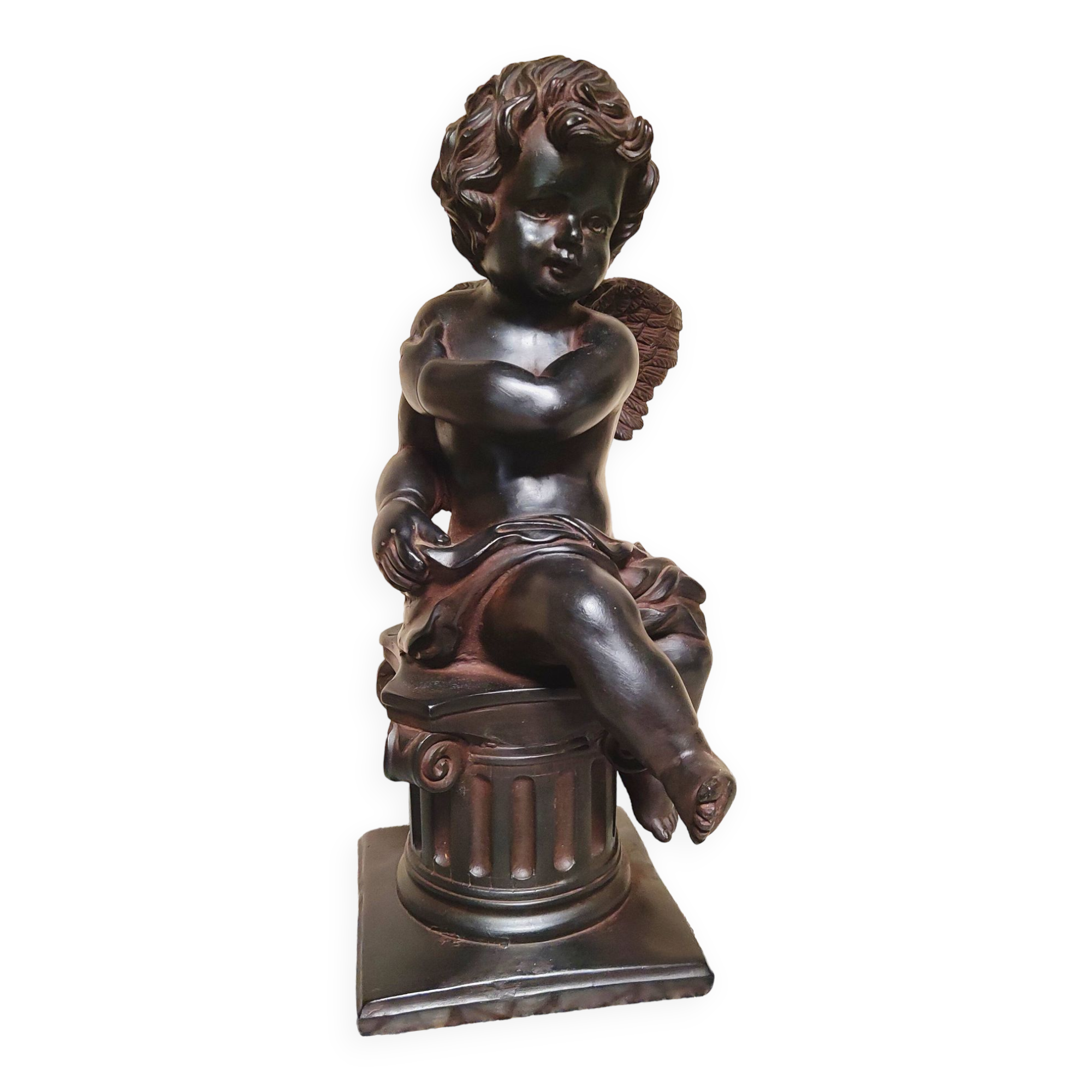 Patinated plaster sculpture - cherub