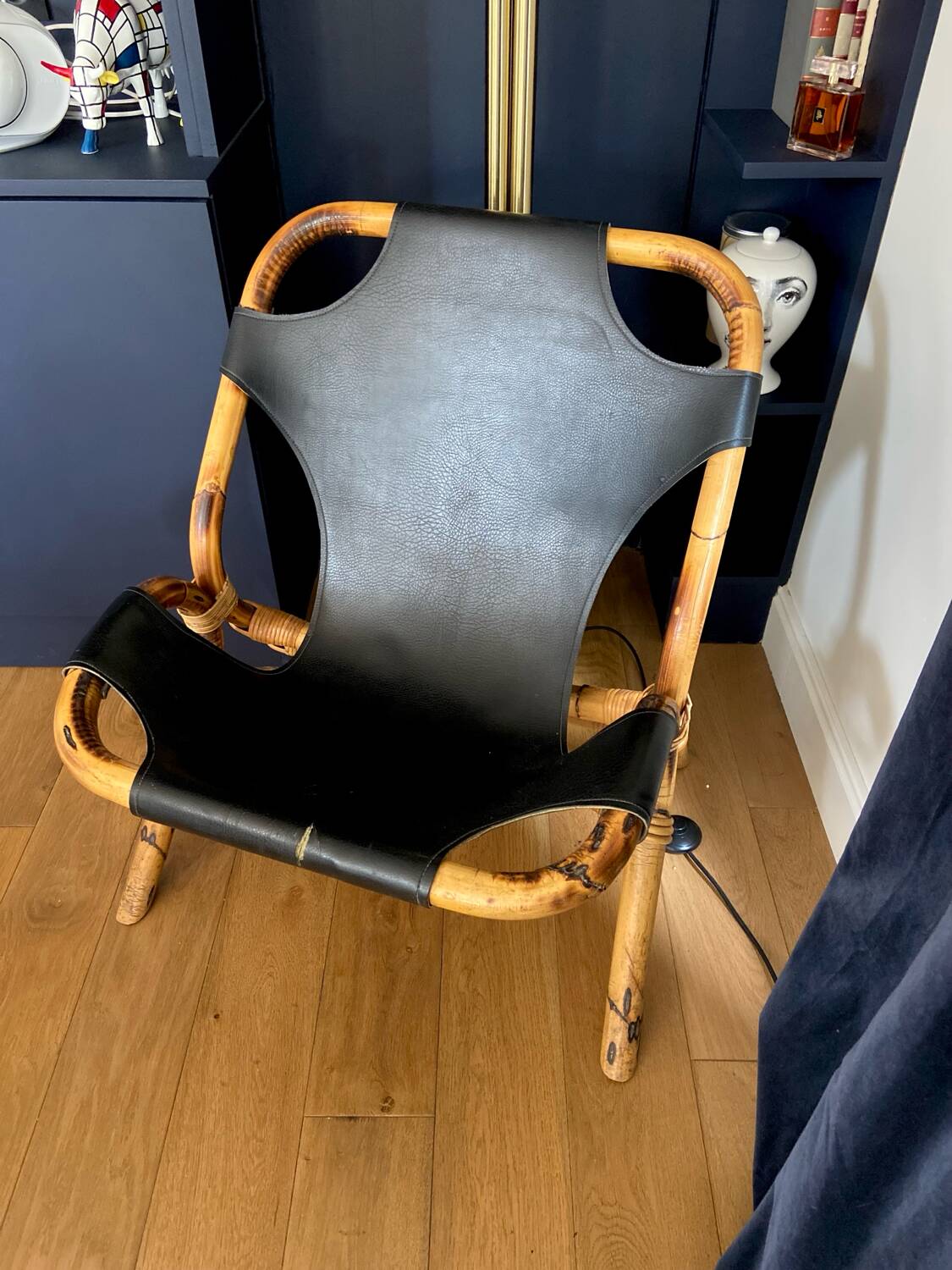 Bamboo and leather sling chair