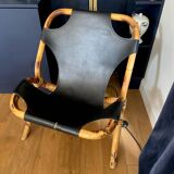 Bamboo and leather sling chair