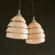 Set of 2 pink glass pendant lamps with silver threads