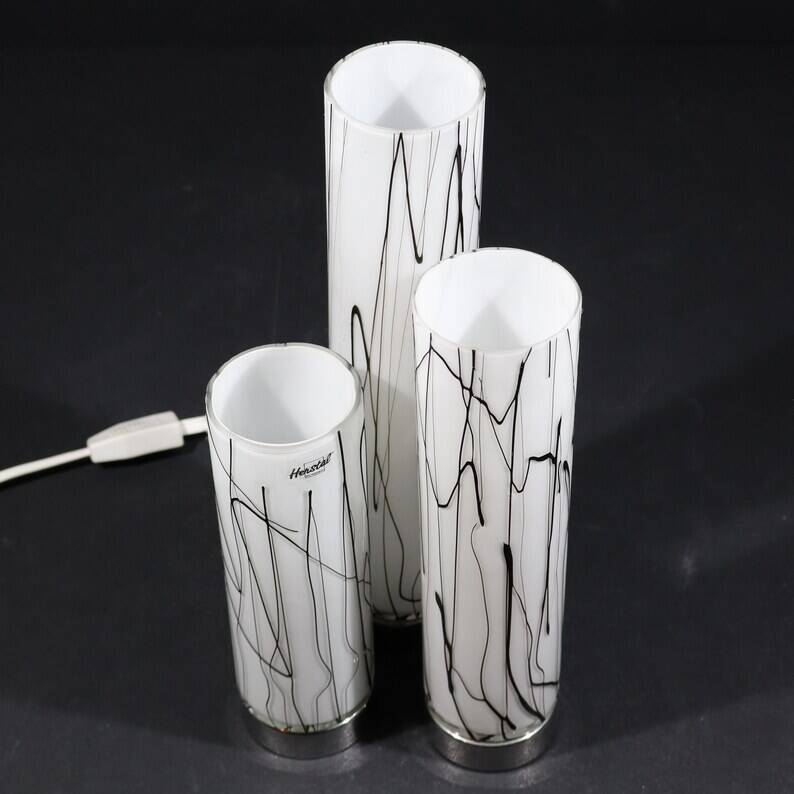 3 glass table lamps by Herstal, Denmark 1980