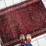Antique Persian Shiraz handmade distressed rug 93 x 126 cm 1900s