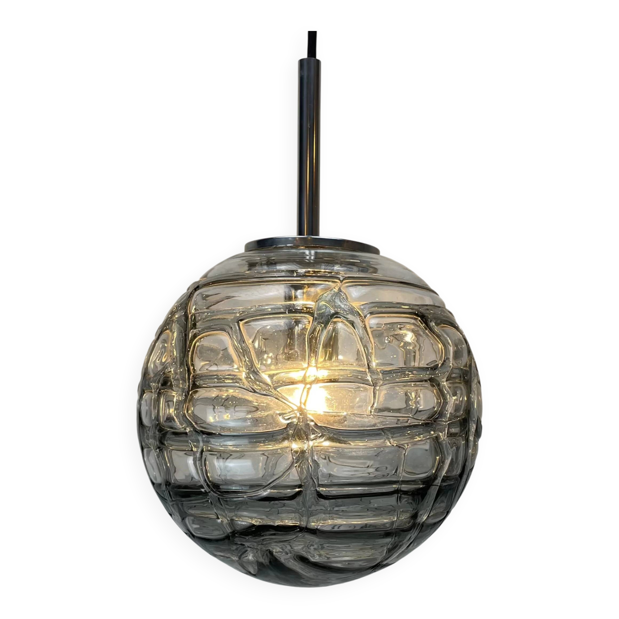 Smoky glass pendant light by Doria Leuchten 1970