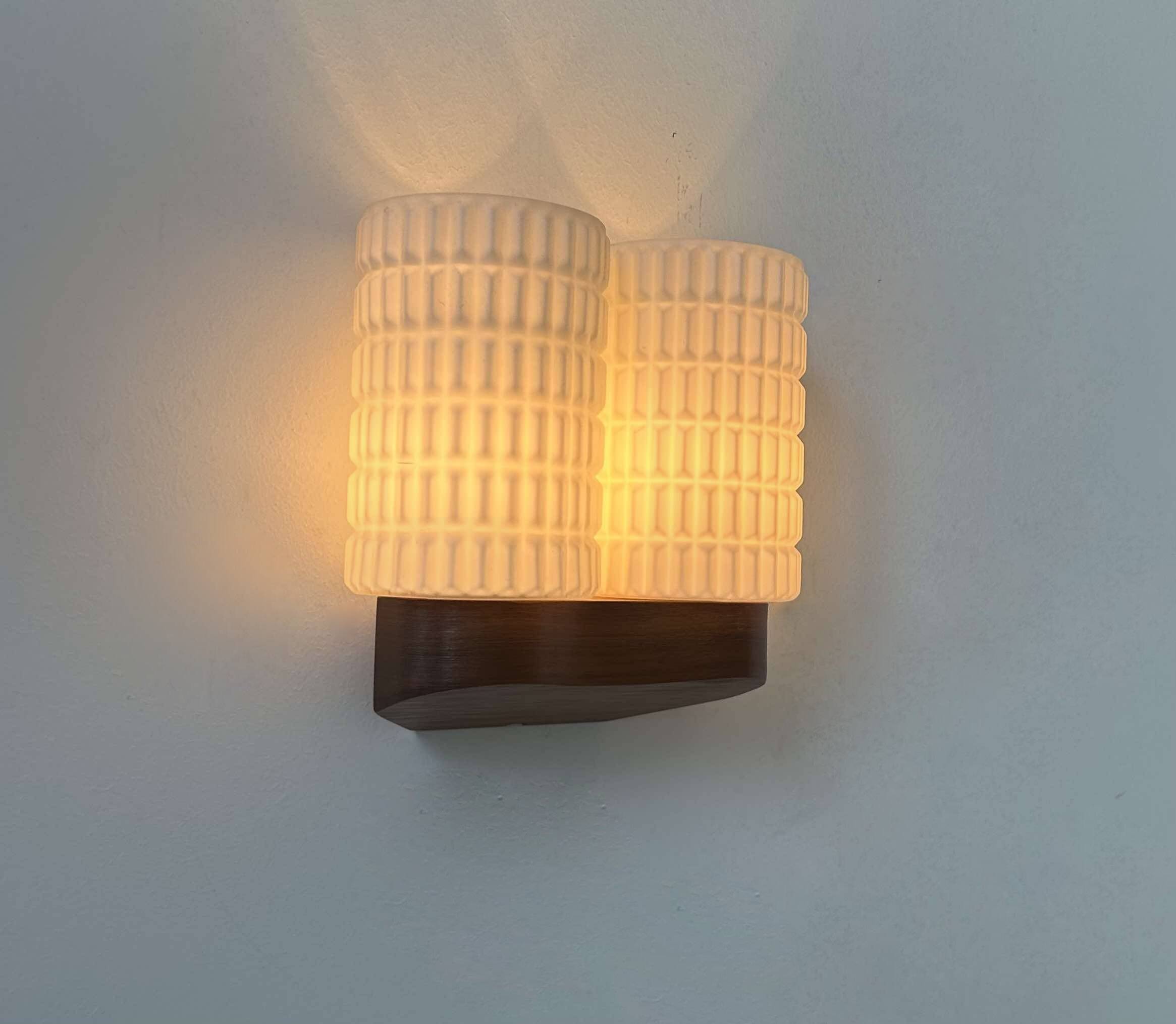 Vintage modernist teak and opaline wall lamp, Netherlands 1960s