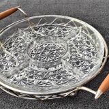 Glass top with 5 compartments with its silver metal support with 2 wooden handles