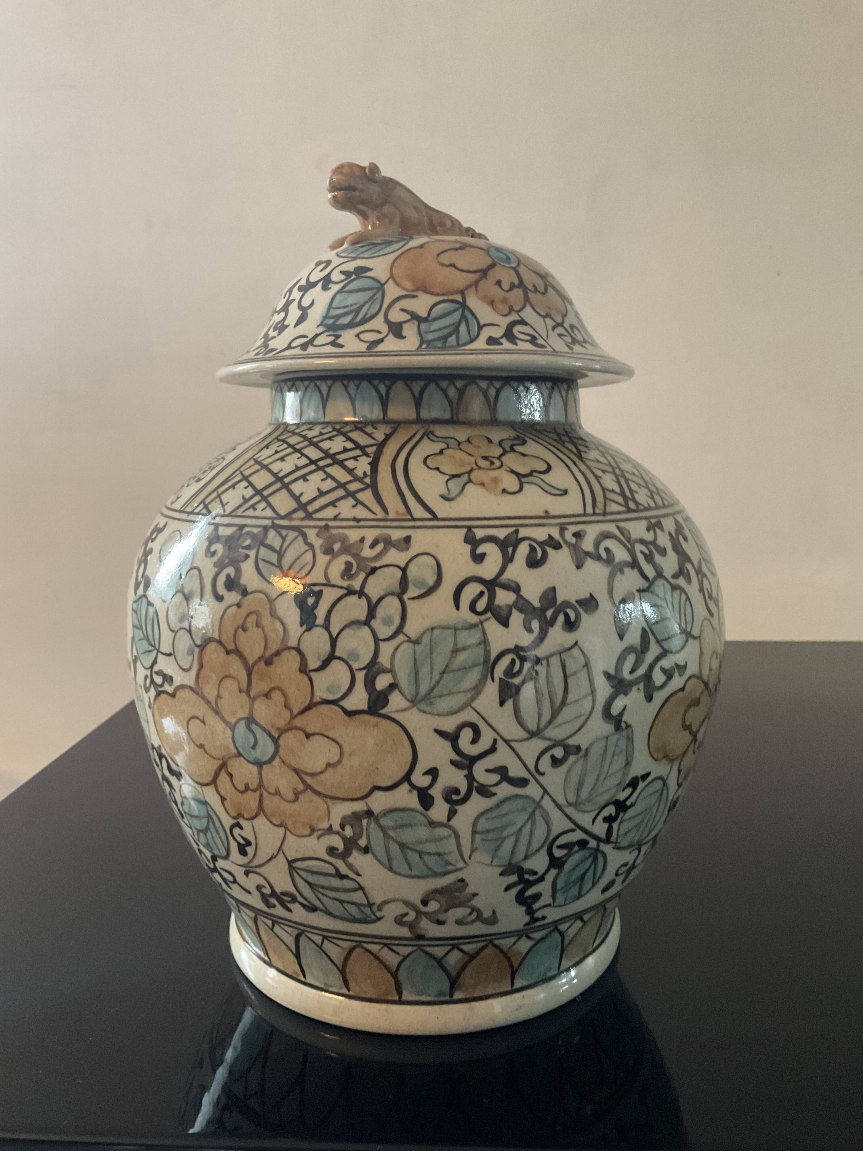 Vintage covered stoneware pot