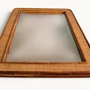 1970s Mid-Century Rattan and Pencil Reed Large Mirror, Spain