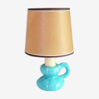 Lampe en céramique bleue forme de bougeoir, années 60