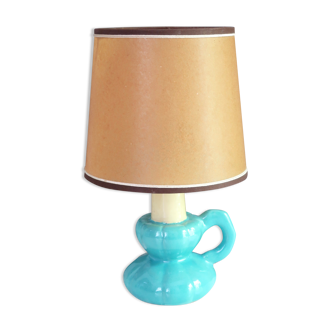 Lampe en céramique bleue forme de bougeoir, années 60