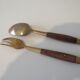 Vintage teak and brass housewife, dessert spoons and forks
