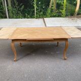 Extendable Louis XV dining table in solid oak wood and marquetry 250cm