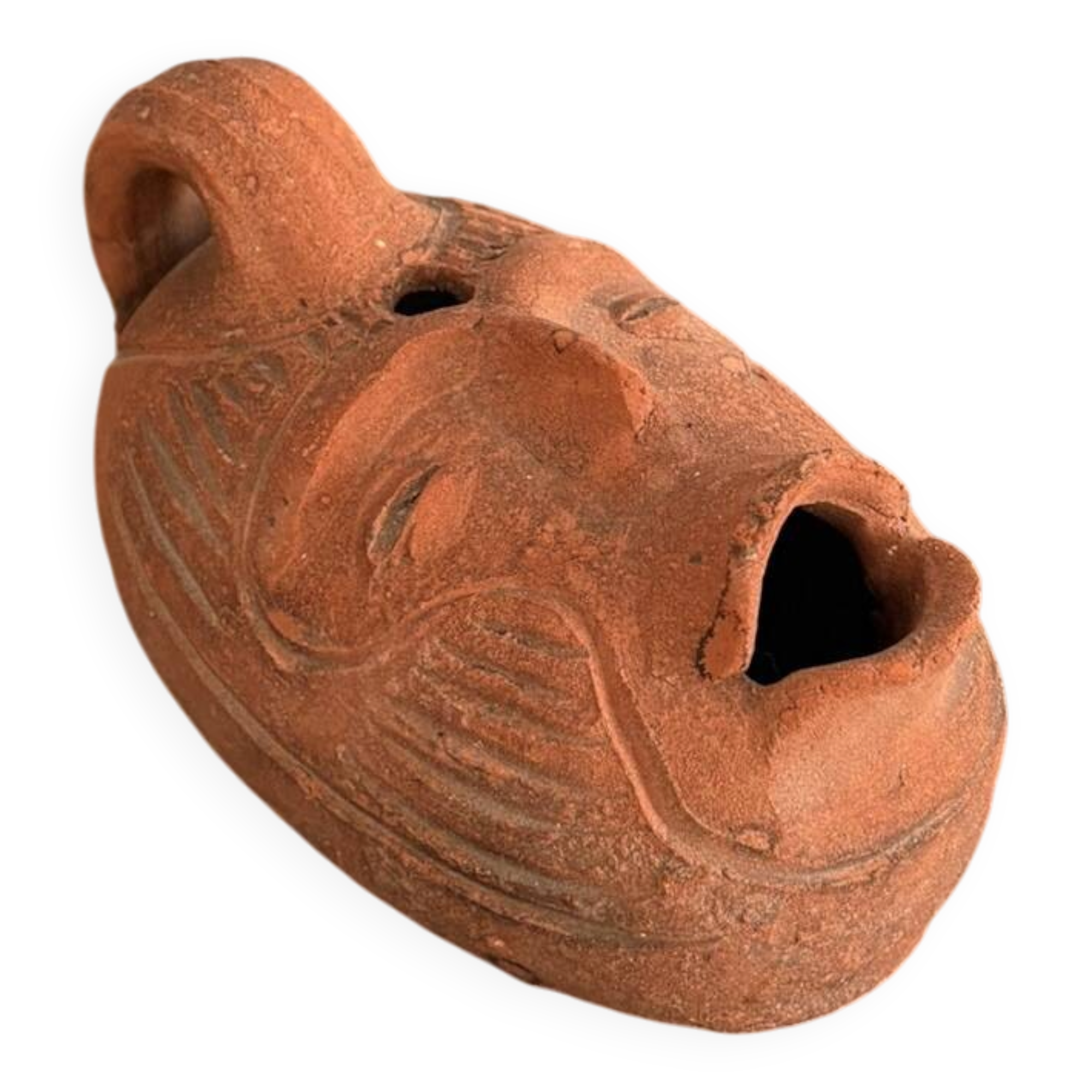 Ancient Anthropomorphic Oil Lamp Sculpture Terracotta Peru Pre-Columbian