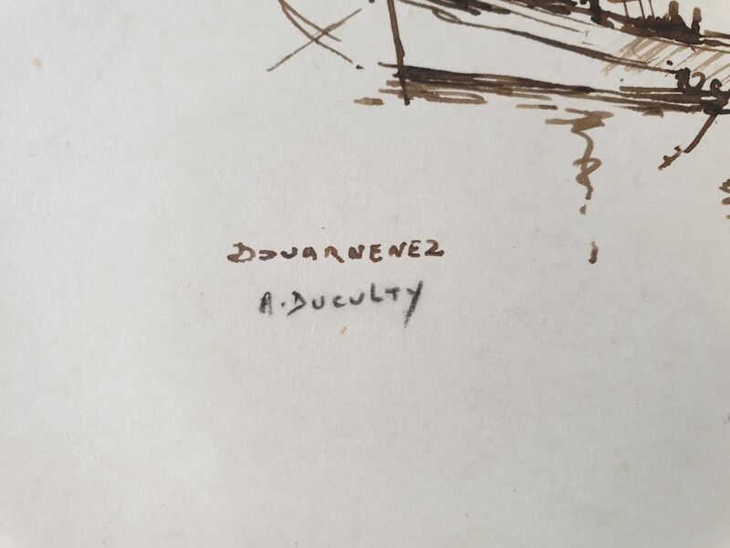 André Duculty (1912-1990) Ink wash on paper "Port de Douarnenez" Signed lower left