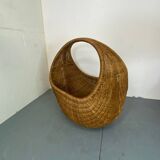 Lit bébé panier vintage en osier et bambou attribué à Gebroeders Jonkers pour Noordwolde, Pays-Bas, 1960