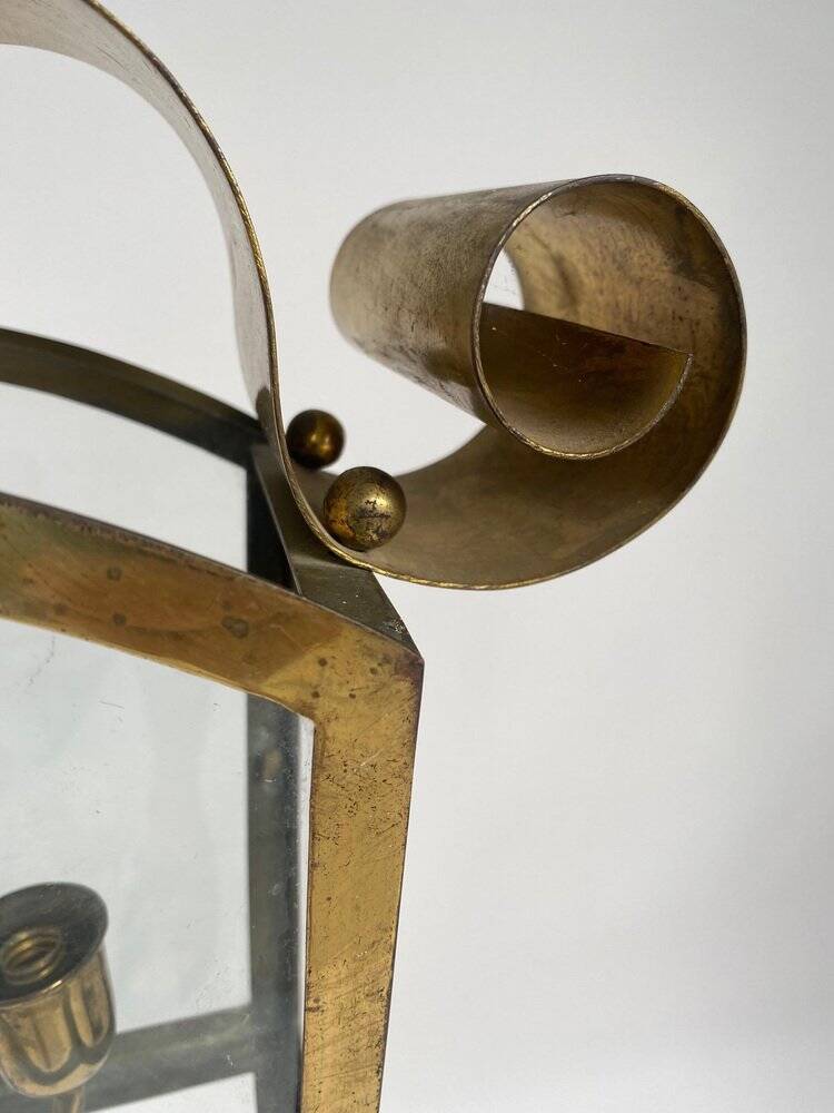 Mid-Century Italian Brass Ceiling Lamp in the style of Fontana Arte, 1950s