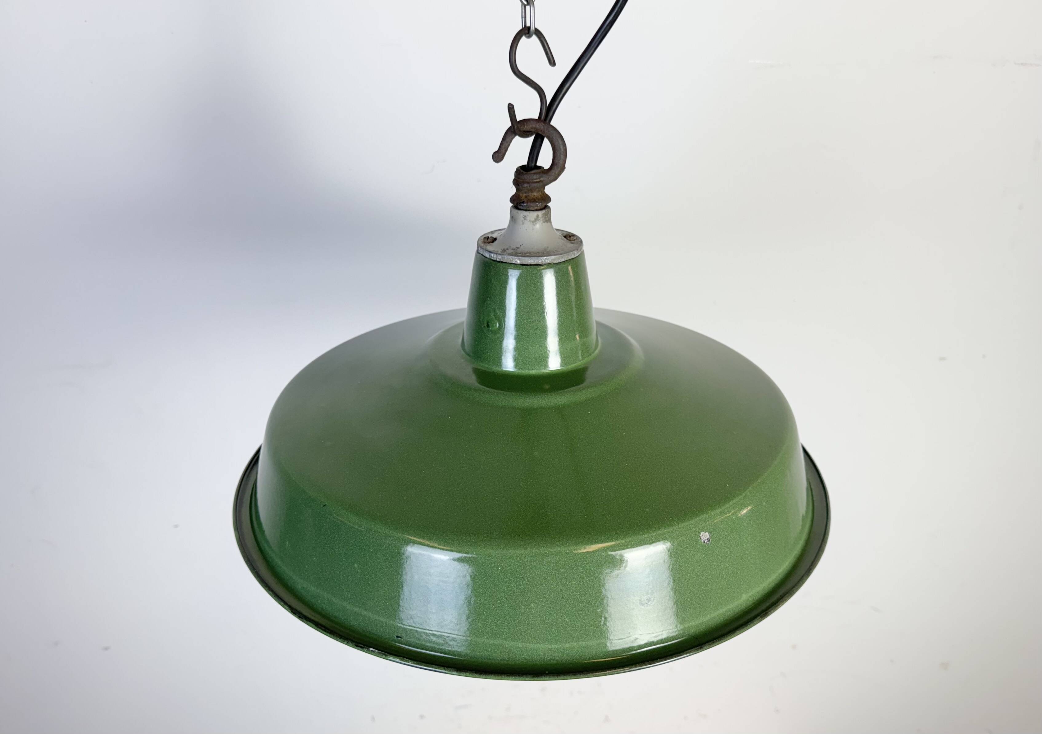Industrial Green Enamel Factory Pendant Lamp, 1960s