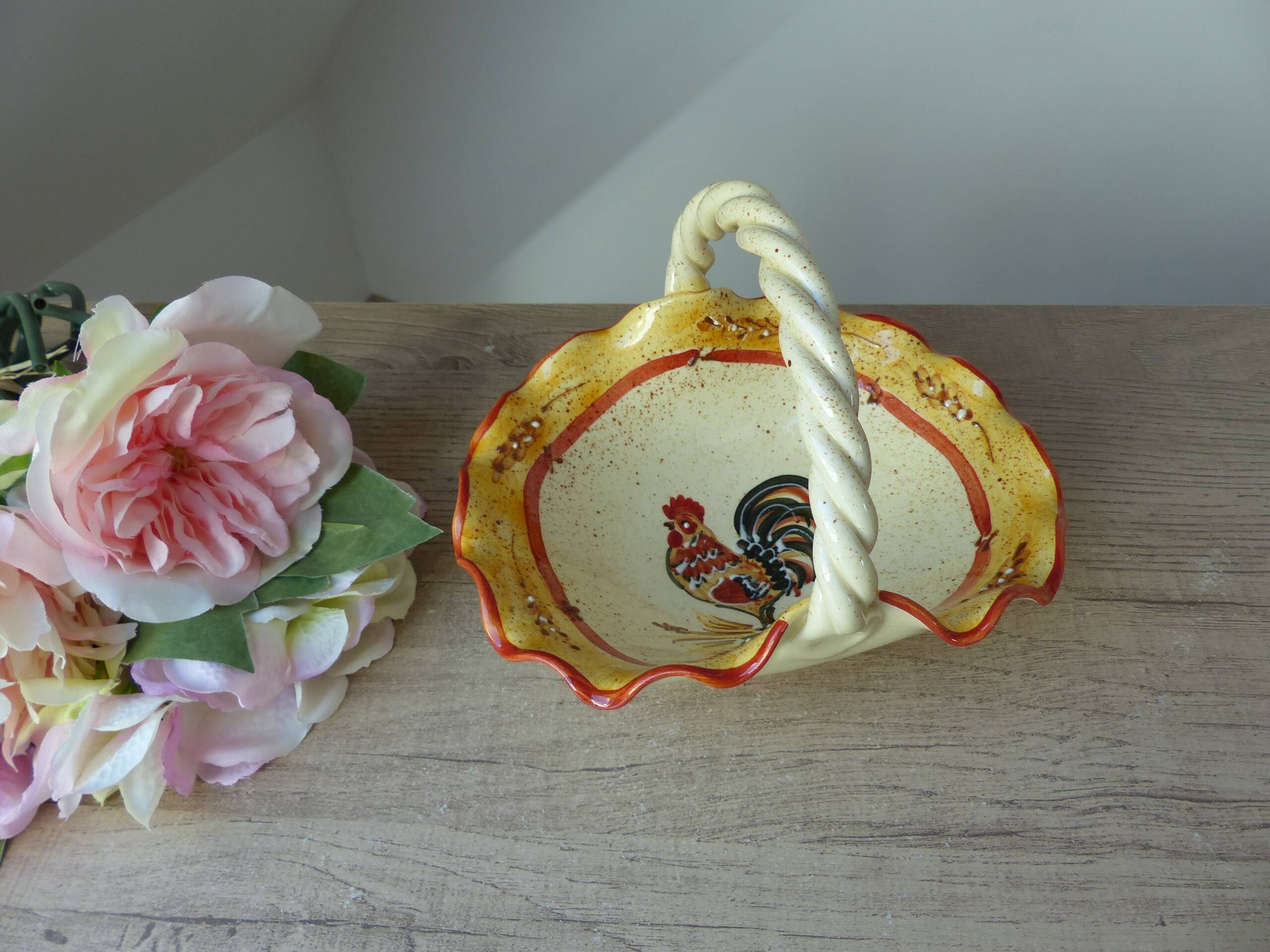 Empty Rooster Basket Pocket, Artisanal Rooster Pottery, Decorative Rooster Empty Pocket,