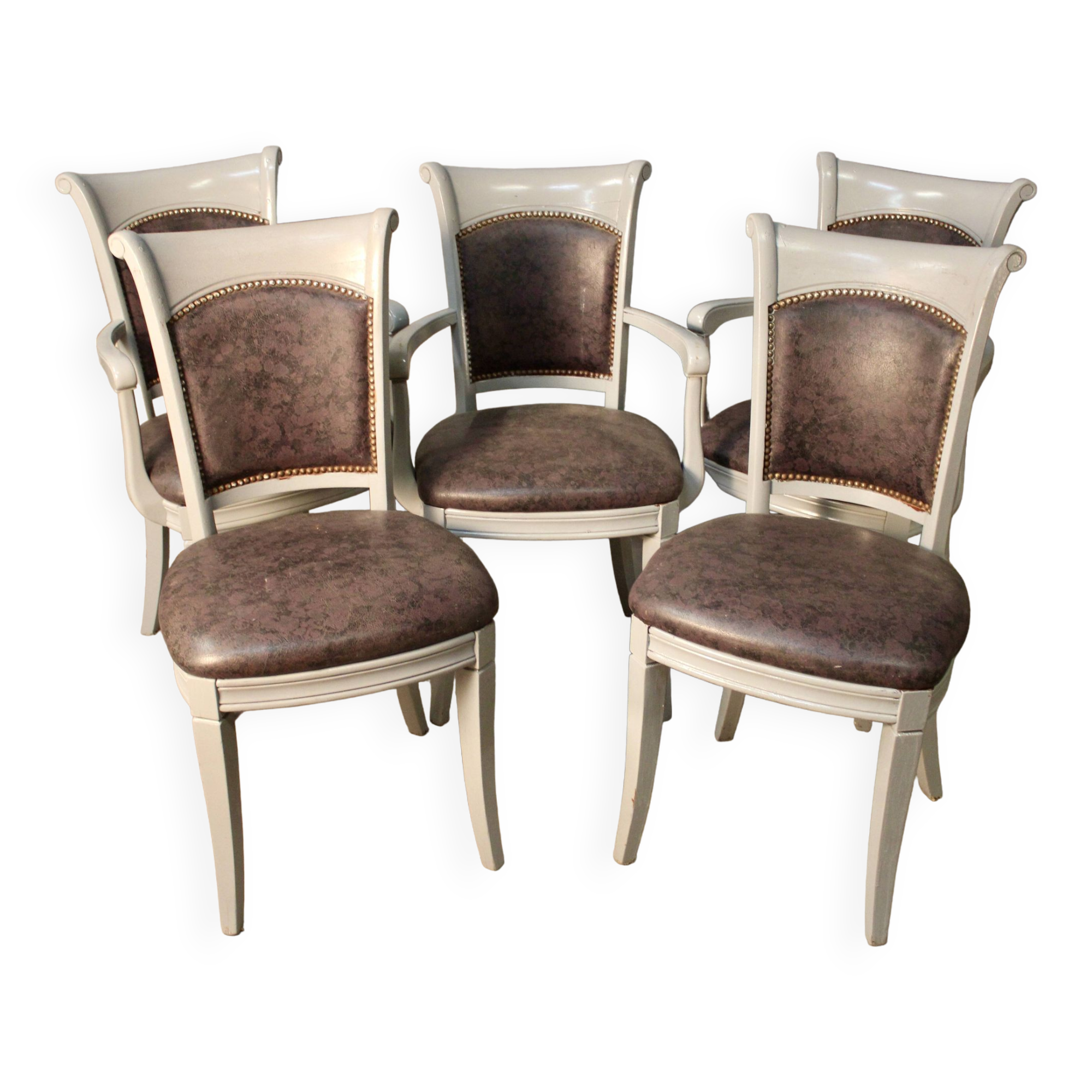 Suite of 3 armchairs and 2 restaurant chairs