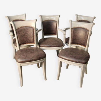 Suite of 3 armchairs and 2 restaurant chairs