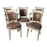 Suite of 3 armchairs and 2 restaurant chairs
