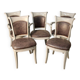 Suite of 3 armchairs and 2 restaurant chairs