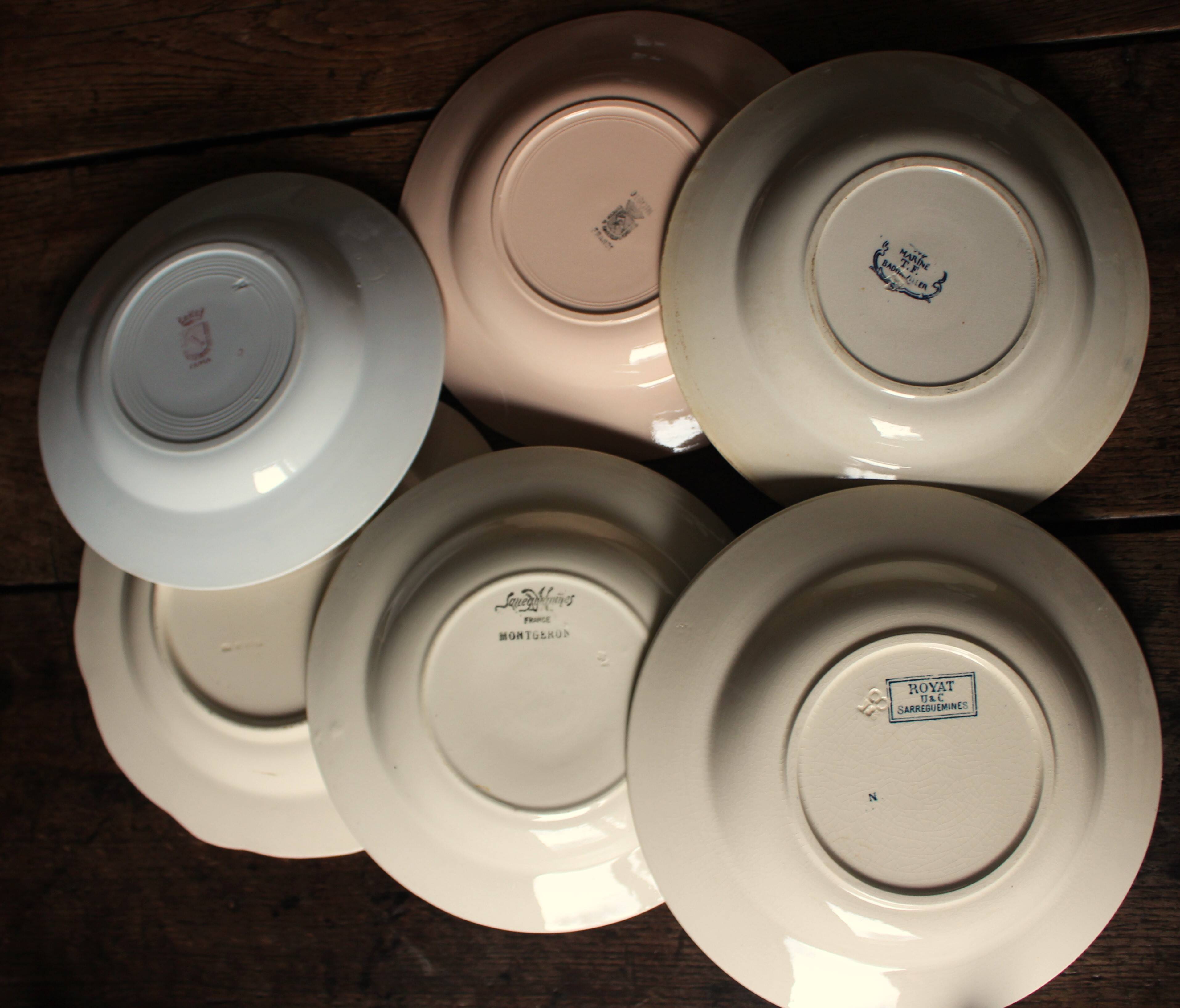6 mismatched Terre de Fer soup plates from Digoin Sarreguemines