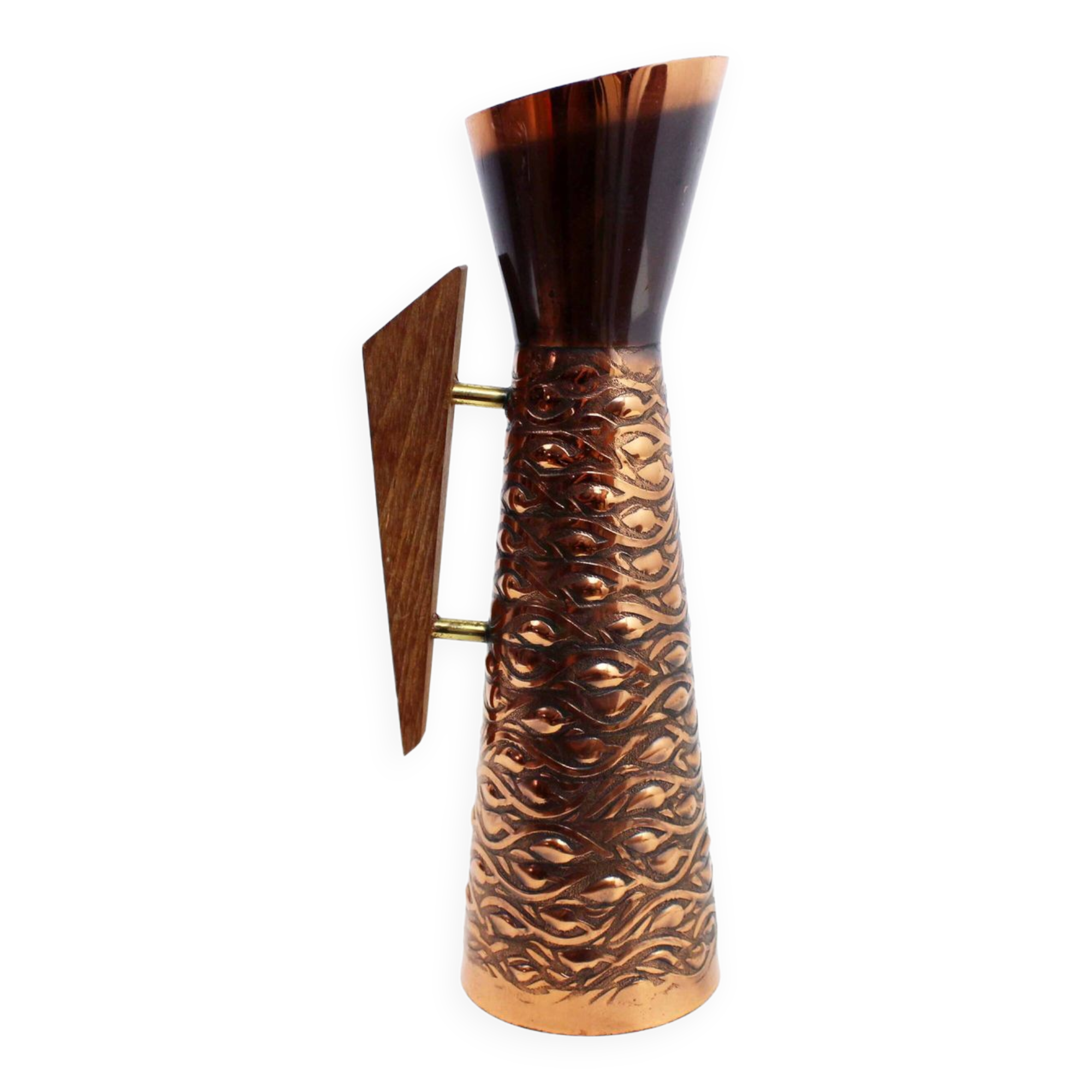 Vase vintage en cuivre et teck