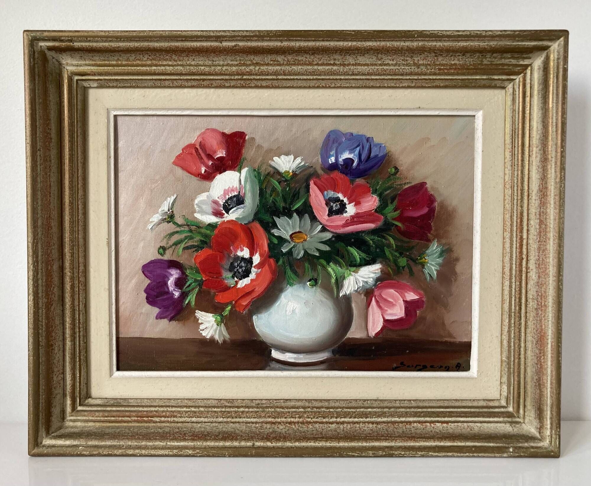 Painting painted in oil on canvas representing a bouquet of flowers signed Surgeon