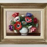 Painting painted in oil on canvas representing a bouquet of flowers signed Surgeon