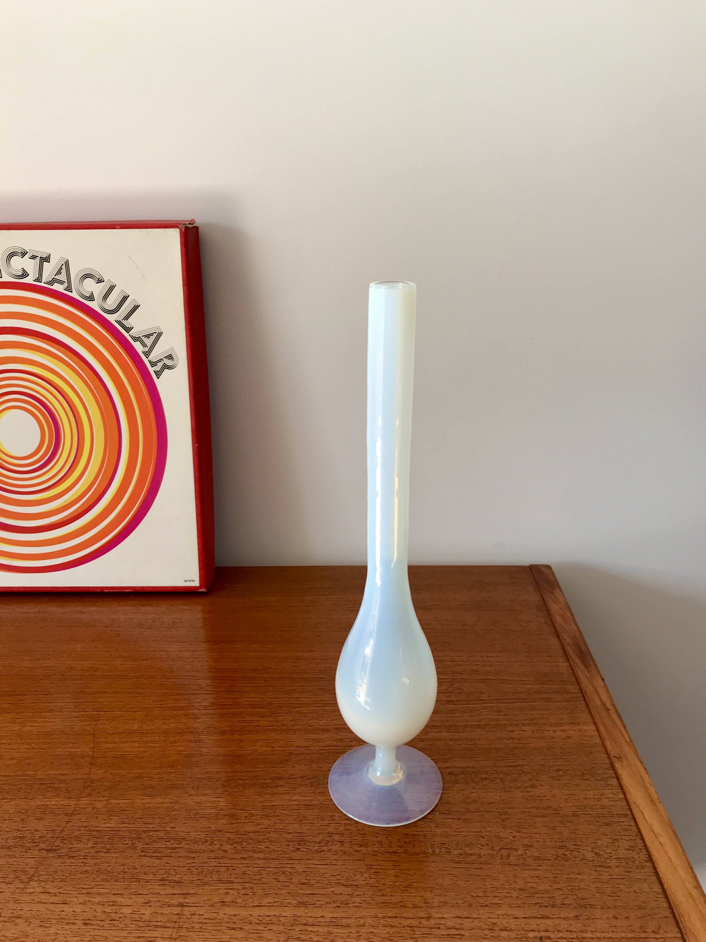 Slender white opaline vase from the 50s and 60s