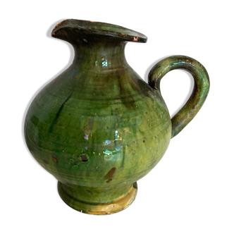 1960 Green Glazed Earth Pitcher Vase