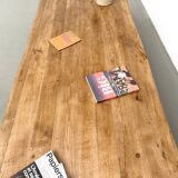 XXL oval coffee table in solid oak, cylindrical base, 1950s.