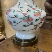 Napoleon III lamp in white opaline and painted with floral decoration - late 19th century