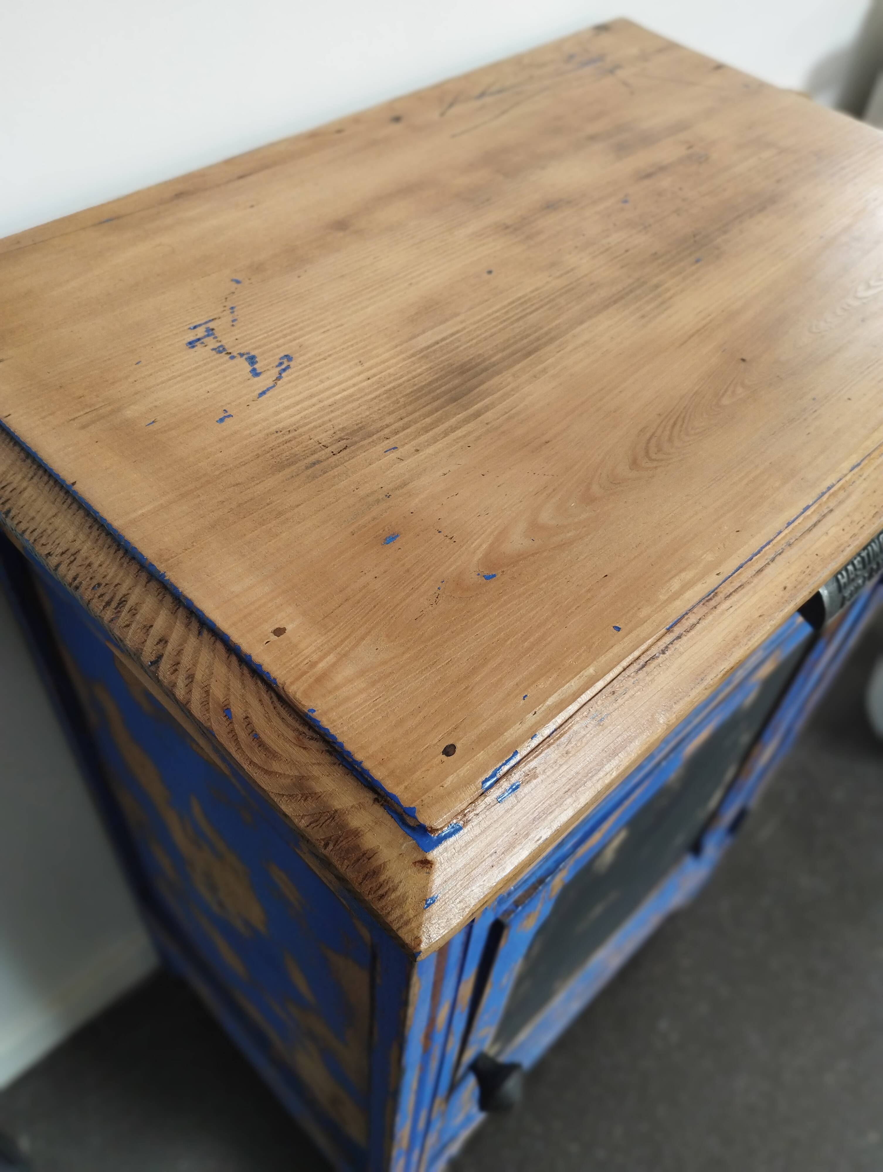 Vintage Jam Cupboard / Small Blue Workshop Cabinet