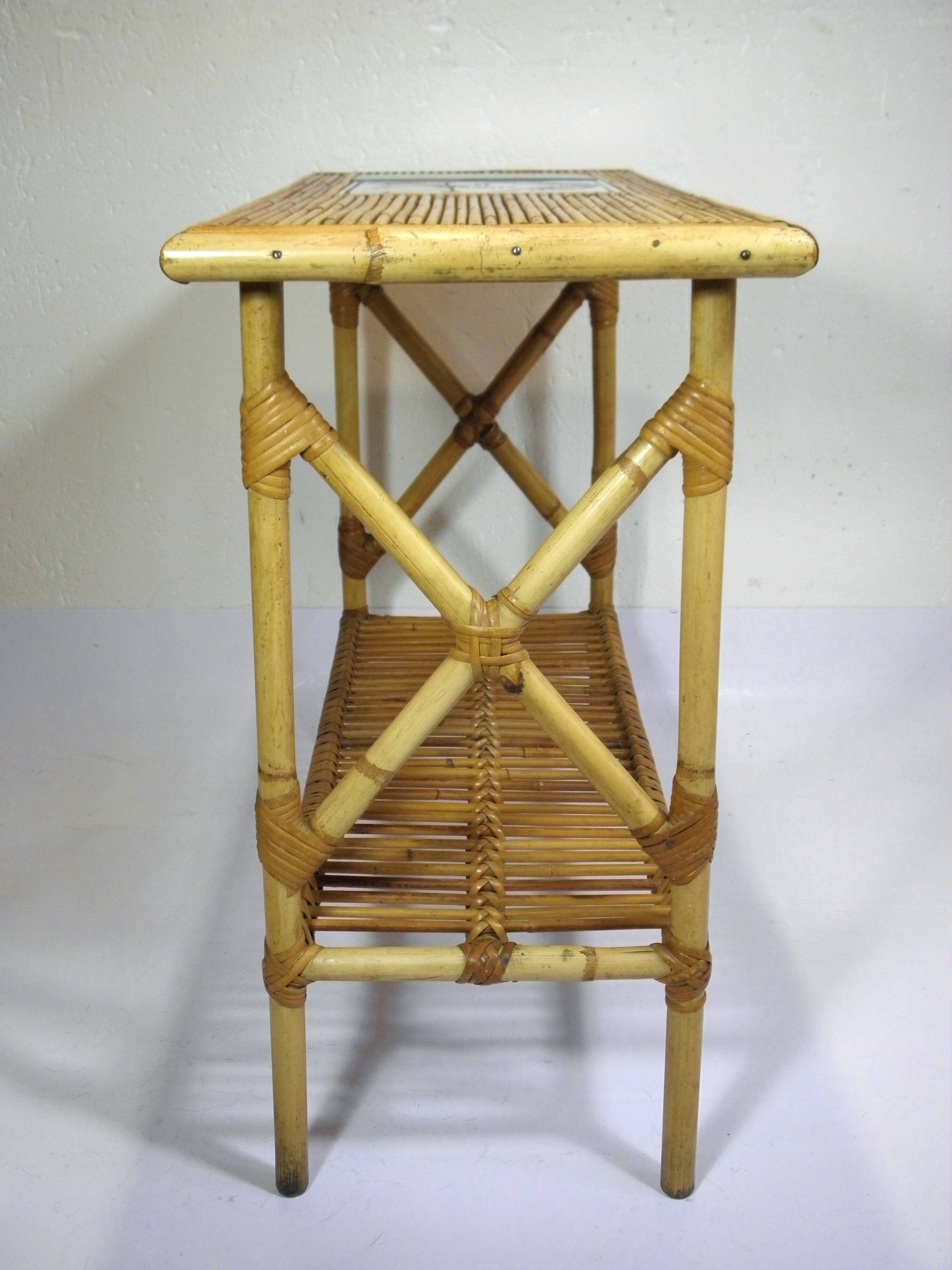 Rattan and ceramic console table - AUDOUX - MINNET and Roger CAPRON