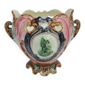 Ancien cache-pot en barbotine médaillon de style art nouveau