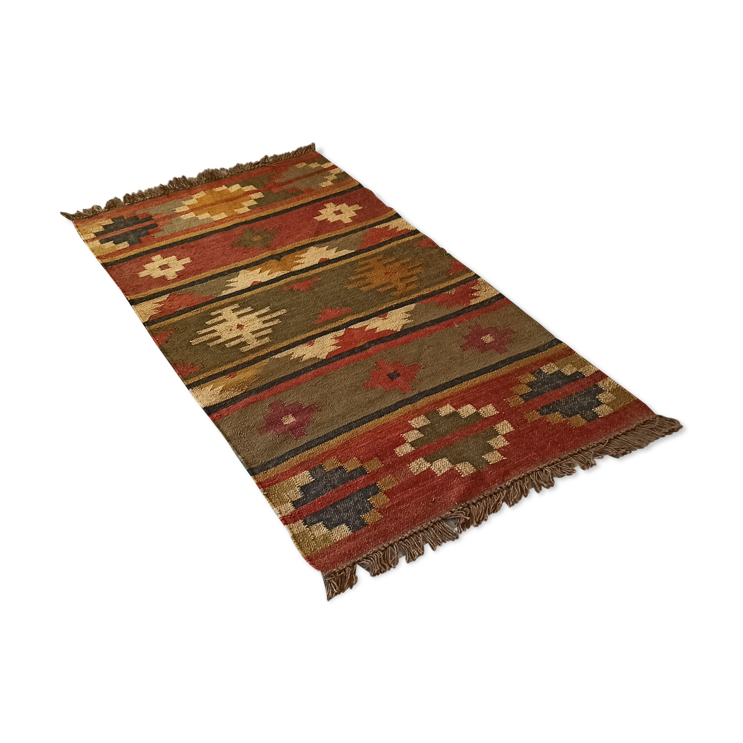 Kilim cotton and burlap carpet - 90cm x 160cm