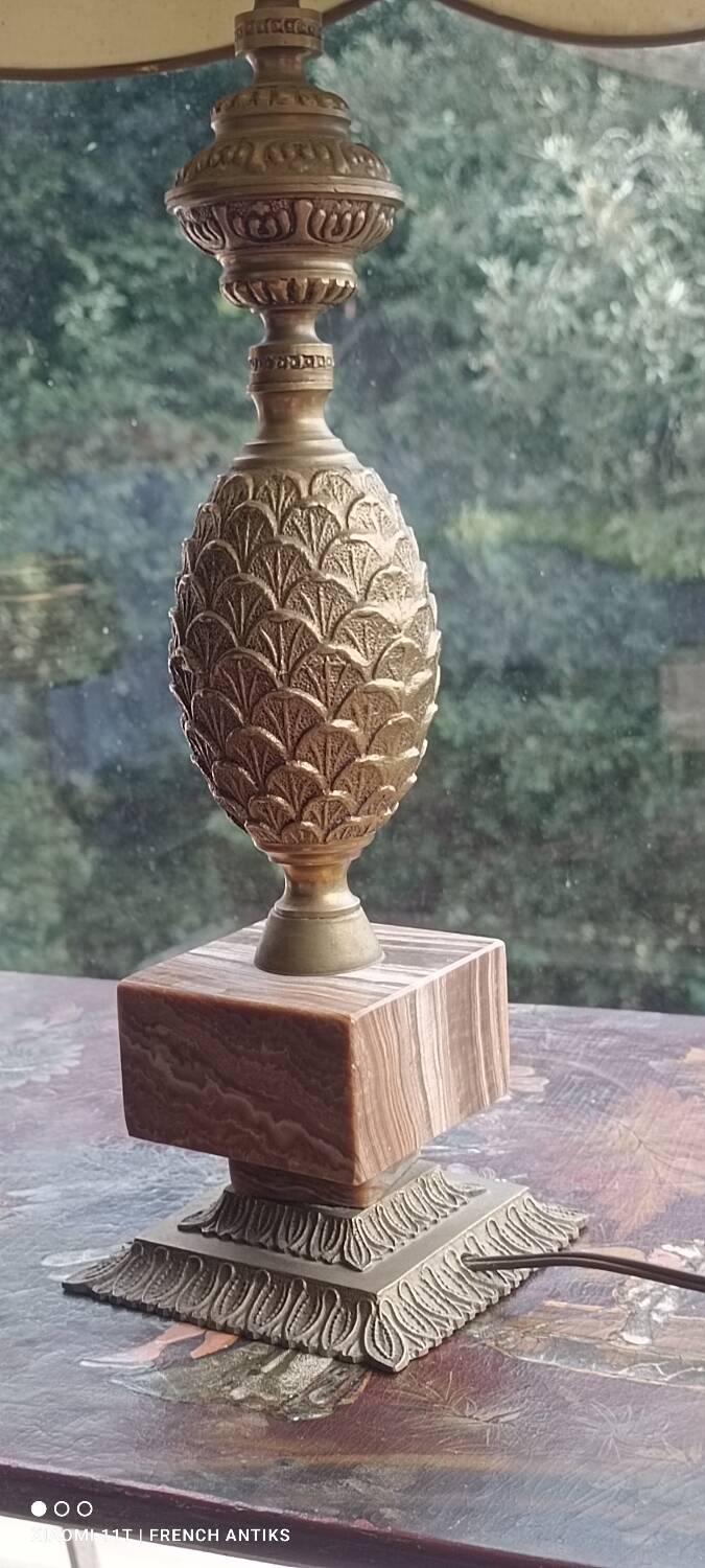 Bronze and marble pineapple lamp, vintage 1960s/70s.