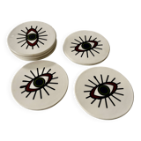 Lot of 6 ethnic ceramic coasters with eye design.