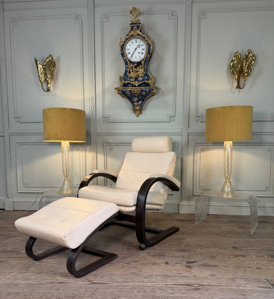 Fauteuil Nelo et son repose-pieds en cuir, åke Fribyter pour Roche Bobois, vers 1980