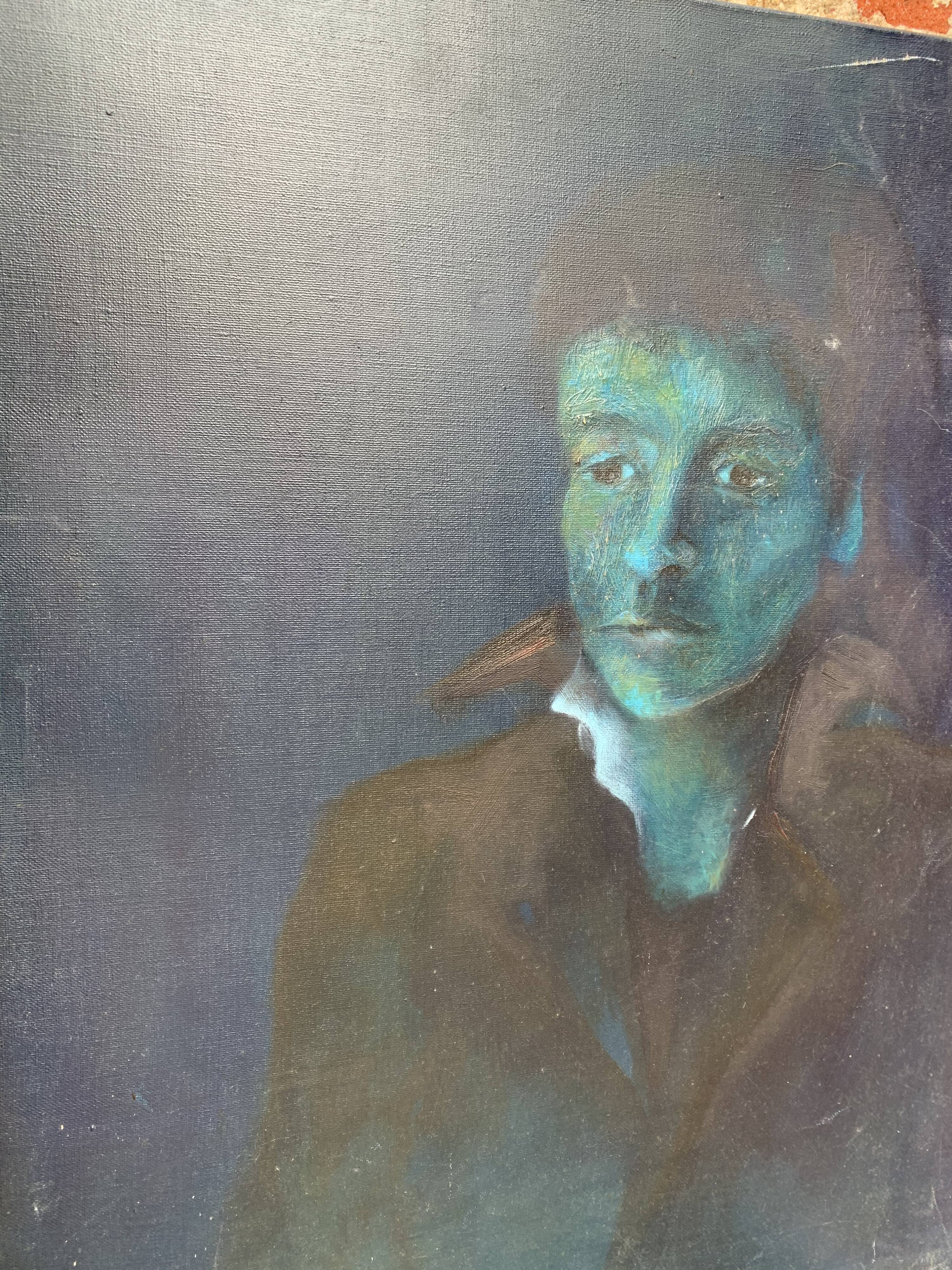 20th Oil School on Canvas Portrait of Man in the Shadows 62 X 50