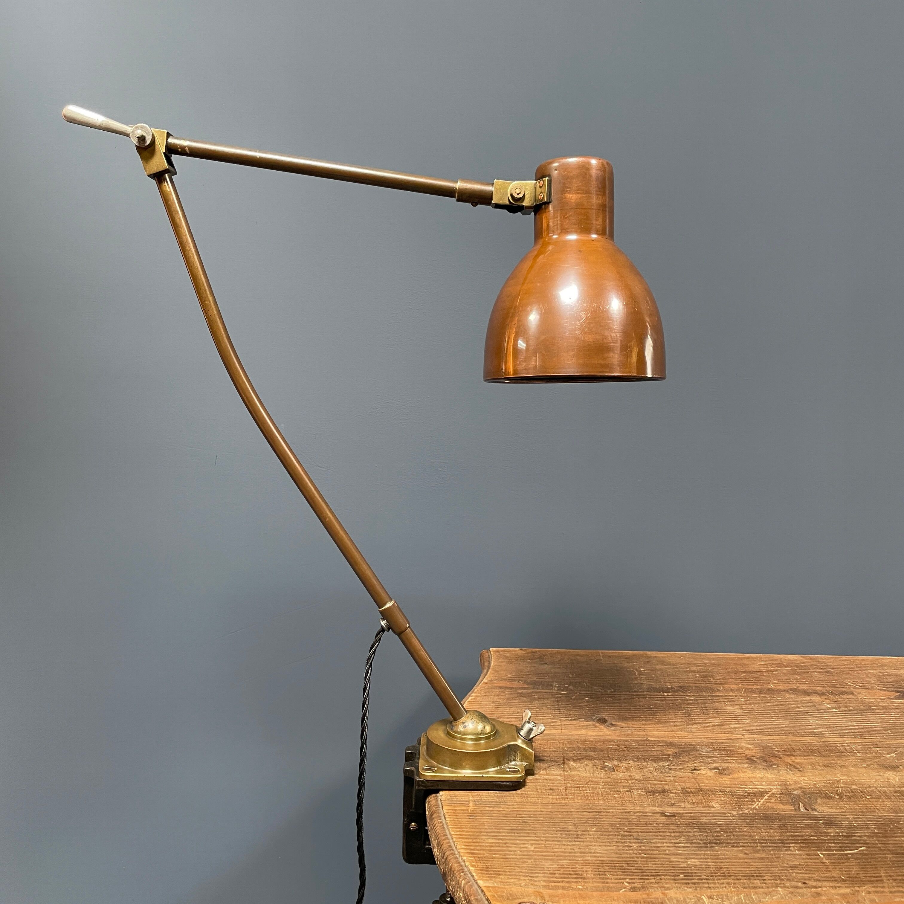 Industria Rotterdam clamp lamp made of brass and copper from the 1930s