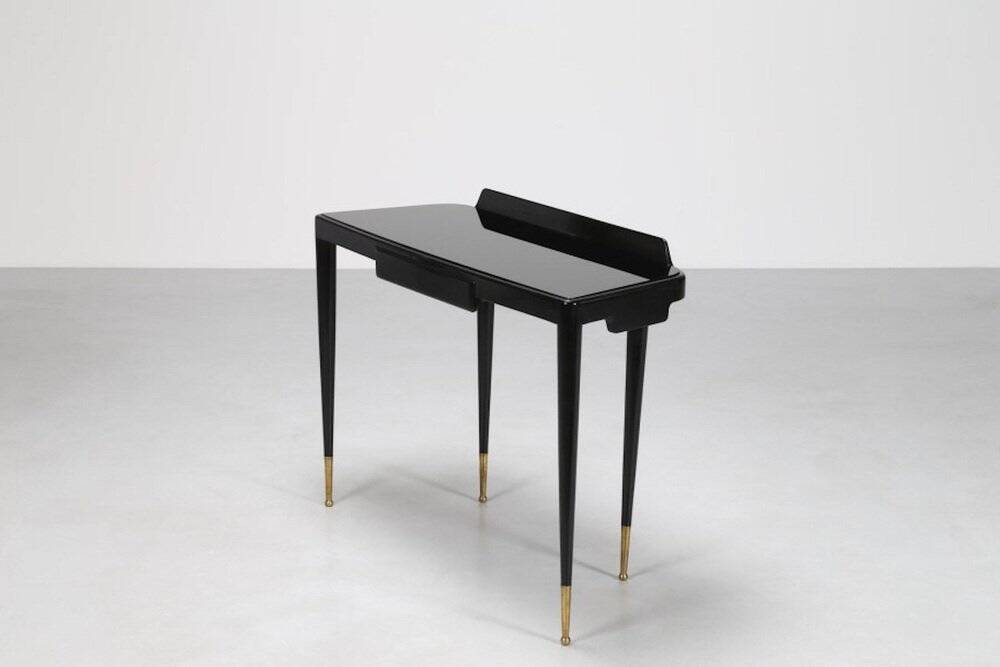 Mid-Century Brass, Wood and Glass Console in the style of Gio Ponti, 1950s